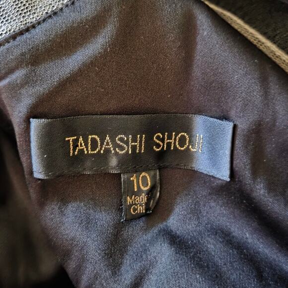 Tadashi Shoji Lace Ruched Tulle Overlay Black Nude Mermaid Dress Gown Size 10 - Picture 6 of 6